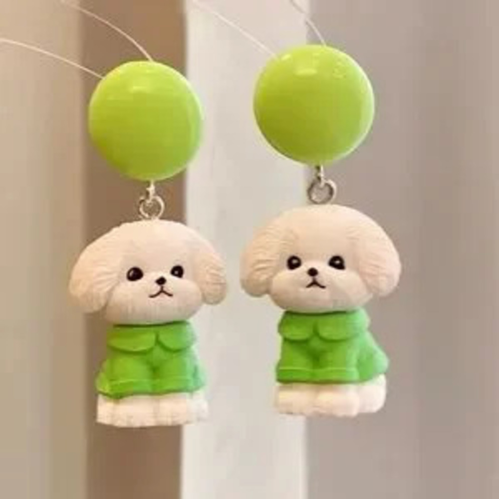 Pair of Playful Cute Cartoon Puppy Dog Resin Earrings
